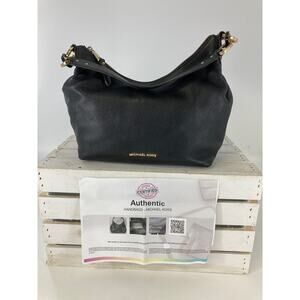 MICHAEL KORS, MEDIUM BLACK PEBBLED LEATHER SHOULDER BAG (ASIS)